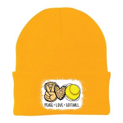 Bleached Peace Love Softball Mom Leopard Print Mothers Day Knit Cap Winter Beanie