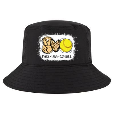 Bleached Peace Love Softball Mom Leopard Print Mothers Day Cool Comfort Performance Bucket Hat