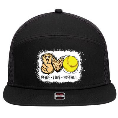 Bleached Peace Love Softball Mom Leopard Print Mothers Day 7 Panel Mesh Trucker Snapback Hat