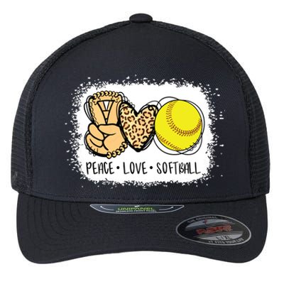 Bleached Peace Love Softball Mom Leopard Print Mothers Day Flexfit Unipanel Trucker Cap