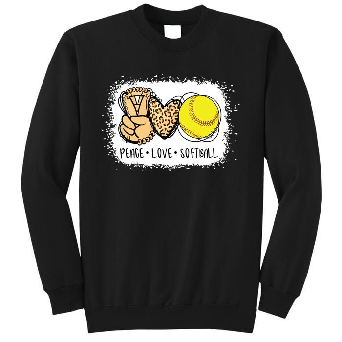 Bleached Peace Love Softball Mom Leopard Print Mothers Day Sweatshirt