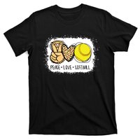 Bleached Peace Love Softball Mom Leopard Print Mothers Day T-Shirt