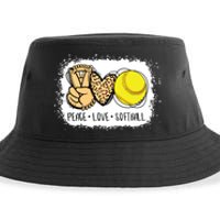 Bleached Peace Love Softball Mom Leopard Print Mothers Day Sustainable Bucket Hat