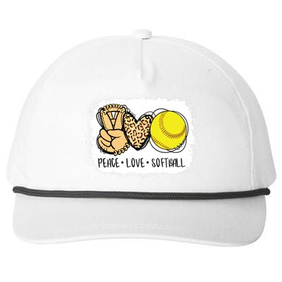 Bleached Peace Love Softball Mom Leopard Print Mothers Day Snapback Five-Panel Rope Hat