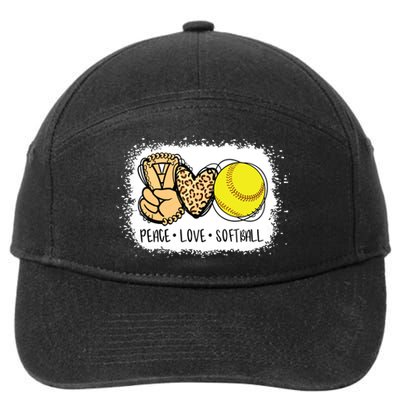 Bleached Peace Love Softball Mom Leopard Print Mothers Day 7-Panel Snapback Hat