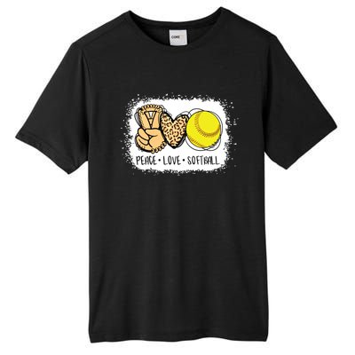 Bleached Peace Love Softball Mom Leopard Print Mothers Day Tall Fusion ChromaSoft Performance T-Shirt