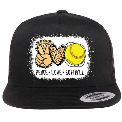 Bleached Peace Love Softball Mom Leopard Print Mothers Day Flat Bill Trucker Hat