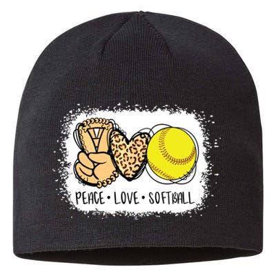 Bleached Peace Love Softball Mom Leopard Print Mothers Day Sustainable Beanie