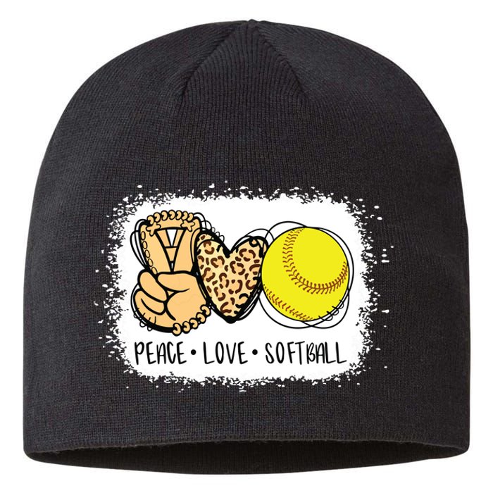 Bleached Peace Love Softball Mom Leopard Print Mothers Day Sustainable Beanie