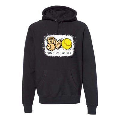 Bleached Peace Love Softball Mom Leopard Print Mothers Day Premium Hoodie