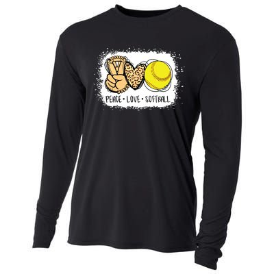 Bleached Peace Love Softball Mom Leopard Print Mothers Day Cooling Performance Long Sleeve Crew