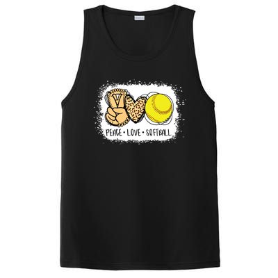 Bleached Peace Love Softball Mom Leopard Print Mothers Day PosiCharge Competitor Tank