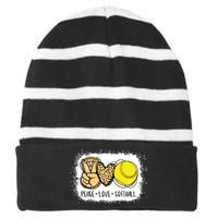 Bleached Peace Love Softball Mom Leopard Print Mothers Day Striped Beanie with Solid Band