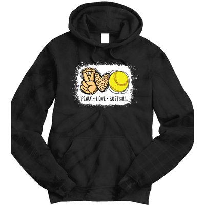 Bleached Peace Love Softball Mom Leopard Print Mothers Day Tie Dye Hoodie