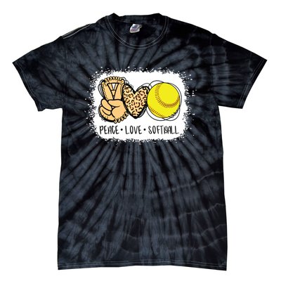 Bleached Peace Love Softball Mom Leopard Print Mothers Day Tie-Dye T-Shirt