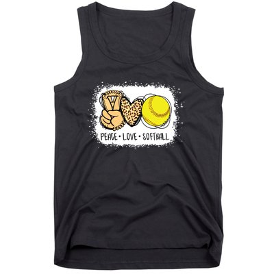 Bleached Peace Love Softball Mom Leopard Print Mothers Day Tank Top