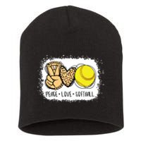 Bleached Peace Love Softball Mom Leopard Print Mothers Day Short Acrylic Beanie