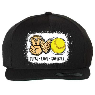 Bleached Peace Love Softball Mom Leopard Print Mothers Day Wool Snapback Cap