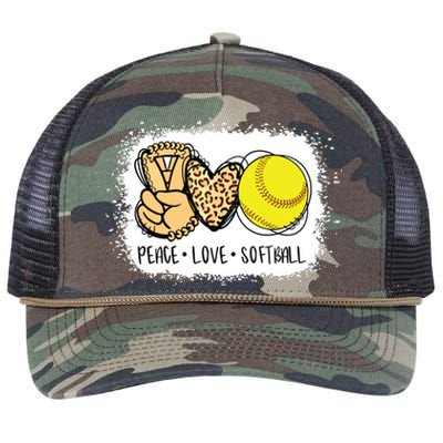 Bleached Peace Love Softball Mom Leopard Print Mothers Day Retro Rope Trucker Hat Cap