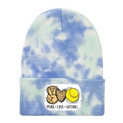 Bleached Peace Love Softball Mom Leopard Print Mothers Day Tie Dye 12in Knit Beanie