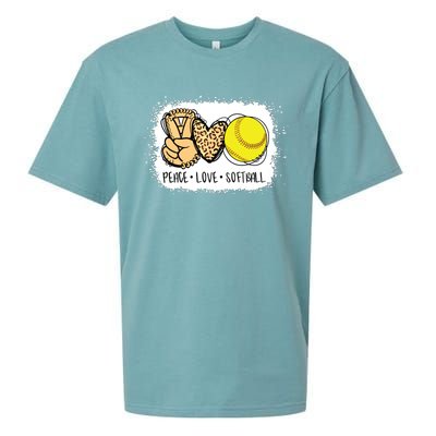 Bleached Peace Love Softball Mom Leopard Print Mothers Day Sueded Cloud Jersey T-Shirt