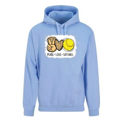 Bleached Peace Love Softball Mom Leopard Print Mothers Day Unisex Surf Hoodie