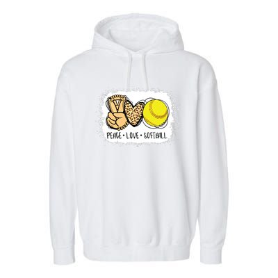 Bleached Peace Love Softball Mom Leopard Print Mothers Day Garment-Dyed Fleece Hoodie