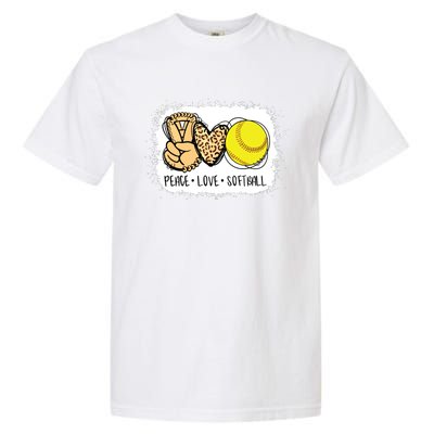 Bleached Peace Love Softball Mom Leopard Print Mothers Day Garment-Dyed Heavyweight T-Shirt