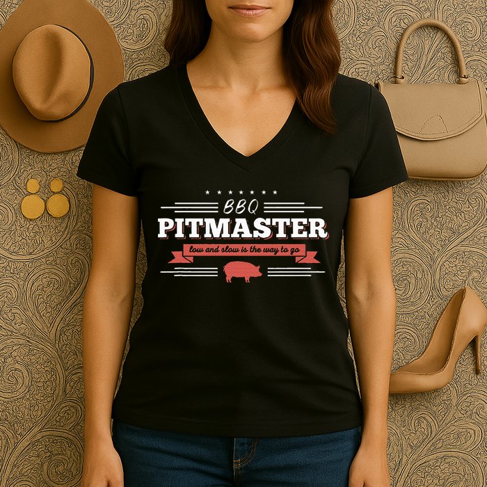 Bbq Pitmaster Low And Slow Is The Way To Go Grilling Party Women's V-Neck T-Shirt