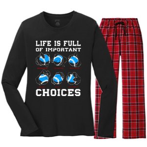 Baseball Pitcher Life Choices Ball Sport Lover Women's Long Sleeve Flannel Pajama Set 