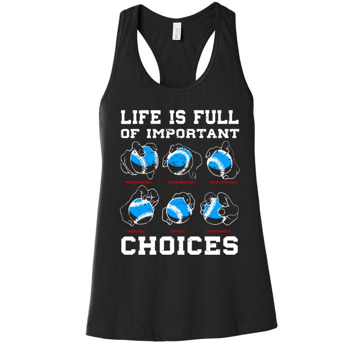 Baseball Pitcher Life Choices Ball Sport Lover Women's Racerback Tank