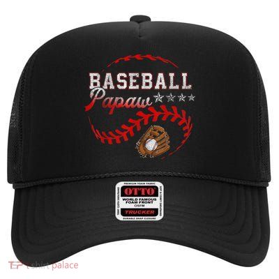 Baseball Papaw Love Playing Baseball Funny High Crown Mesh Back Trucker Hat
