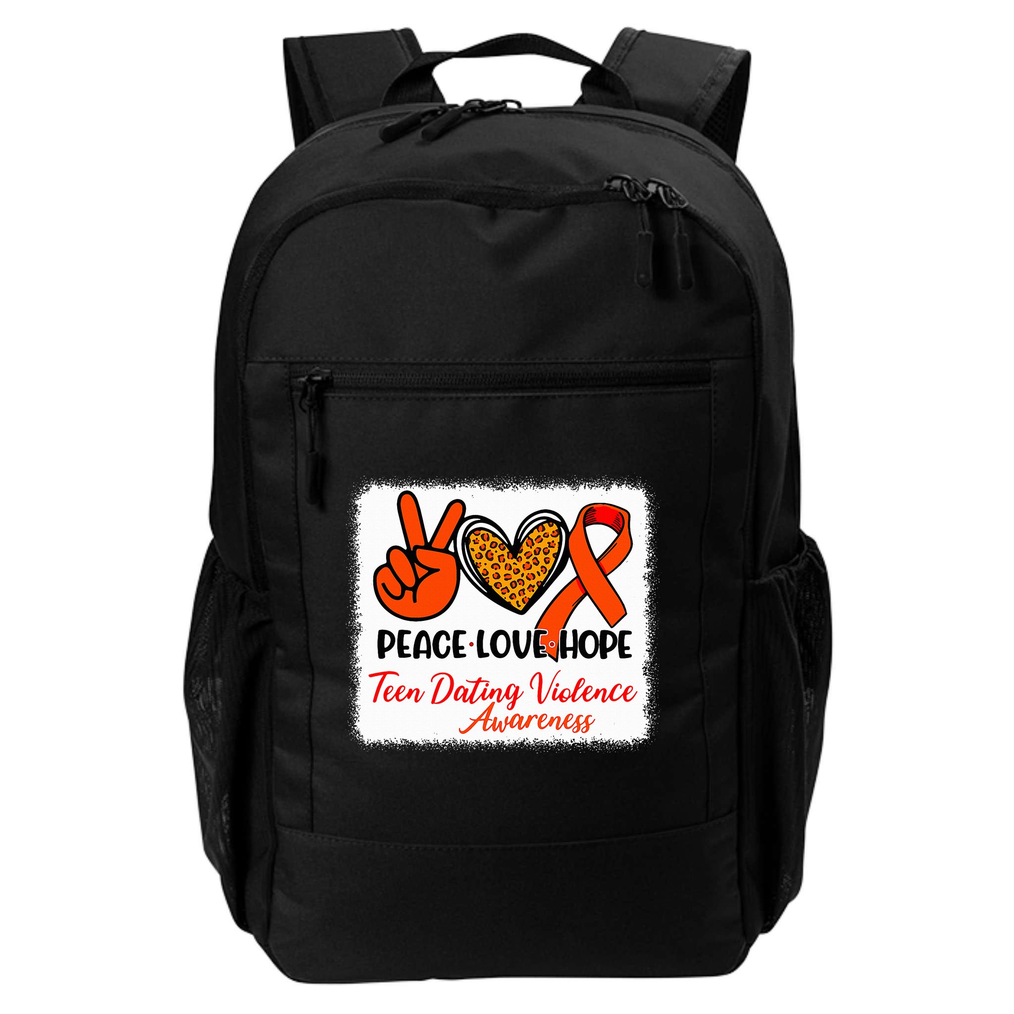 Bleached Peace Love Hope Teen Dating Violence Awareness Backpack