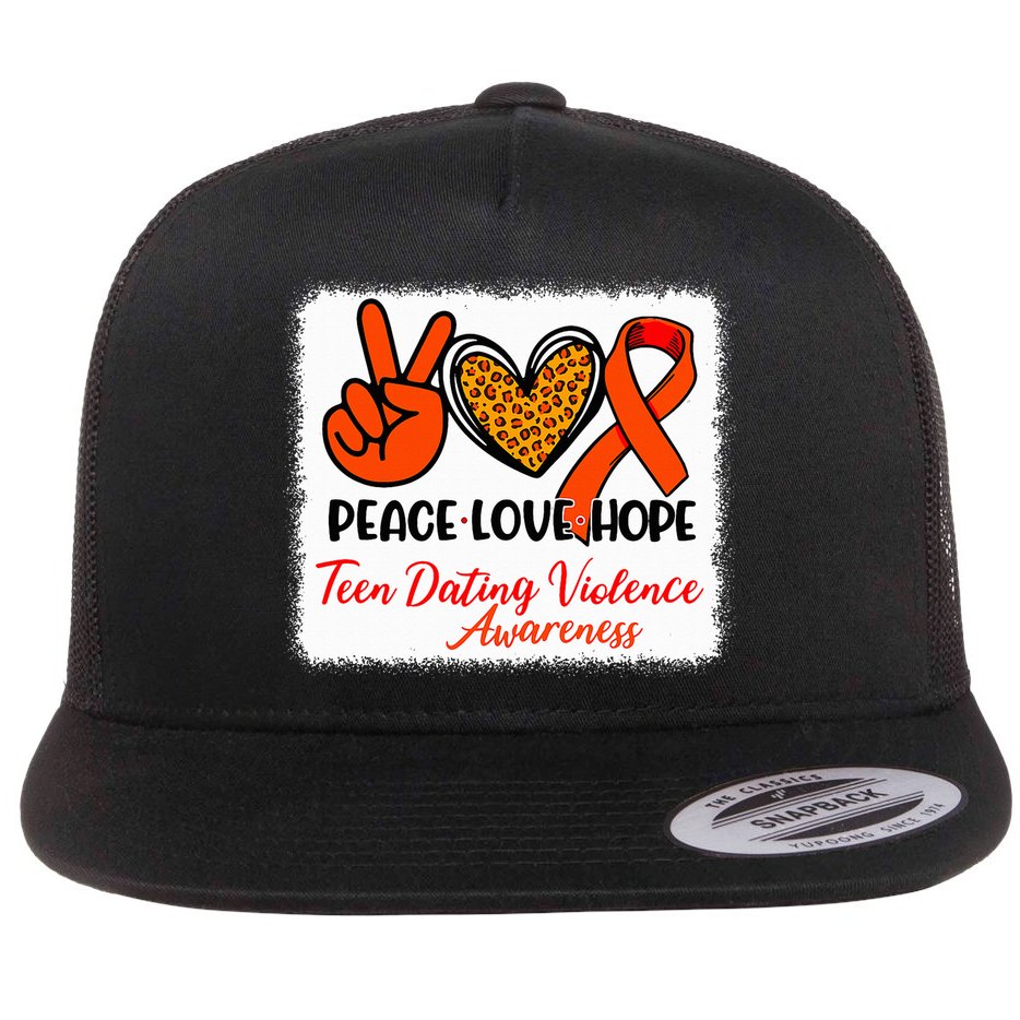 Bleached Peace Love Hope Teen Dating Violence Awareness Flat Bill Trucker Hat