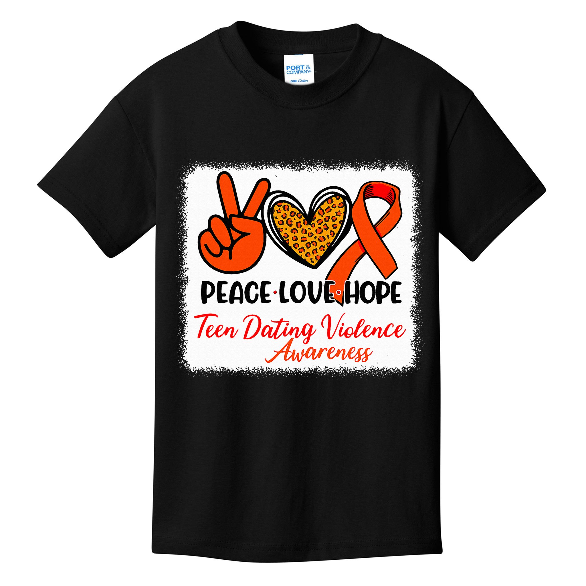 Bleached Peace Love Hope Teen Dating Violence Awareness Kids T-Shirt