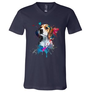 Beagle Puppy Lover Dog Mom Cute Valentines Day Love Themed V-Neck T-Shirt