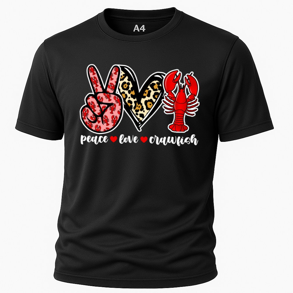 Bleached Peace Love Crawfish Leopard Crawfish Season Gift Cooling Performance Crew T-Shirt