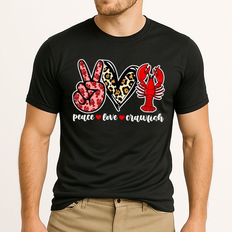 Bleached Peace Love Crawfish Leopard Crawfish Season Gift Cooling Performance Crew T-Shirt