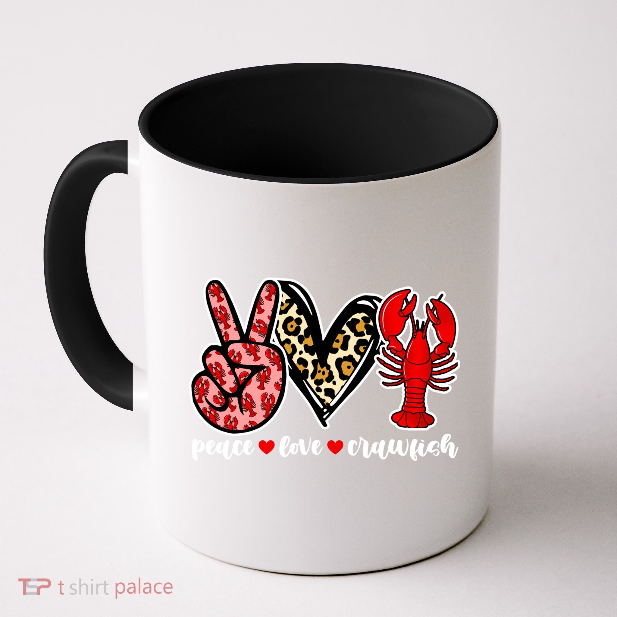 Bleached Peace Love Crawfish Leopard Crawfish Season Gift Mug