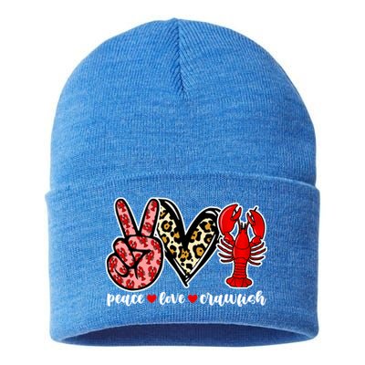 Bleached Peace Love Crawfish Leopard Crawfish Season Gift Sustainable Knit Beanie