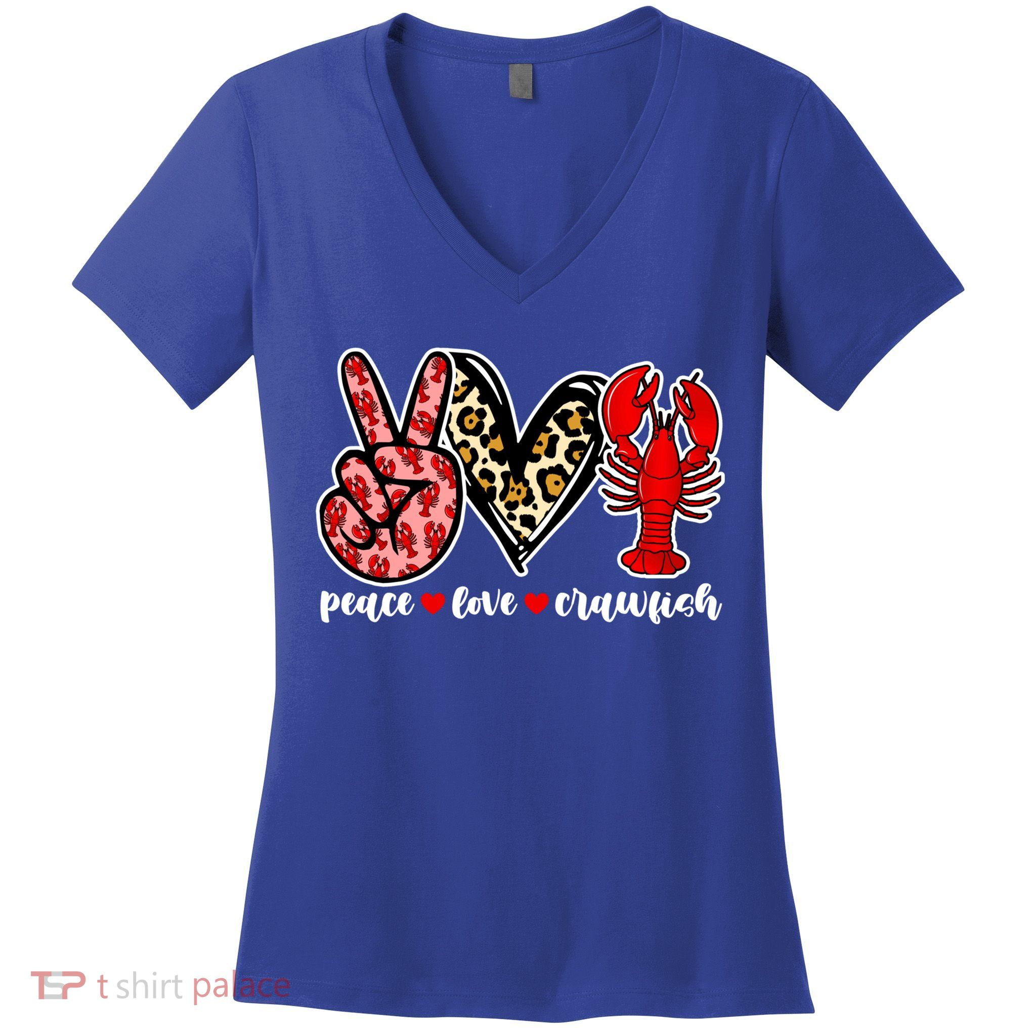Bleached Peace Love Crawfish Leopard Crawfish Season Gift Women's V-Neck T-Shirt