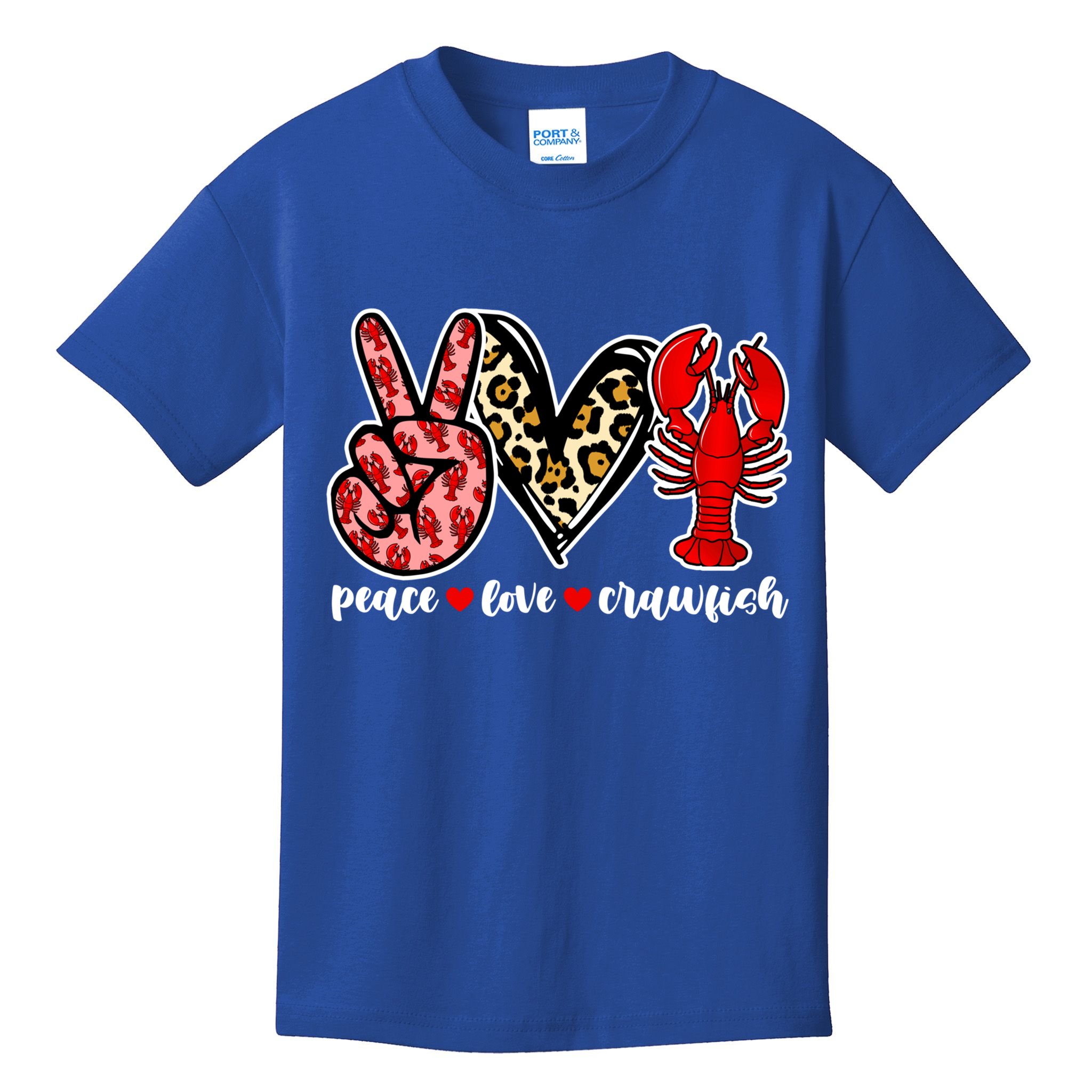 Bleached Peace Love Crawfish Leopard Crawfish Season Gift Kids T-Shirt