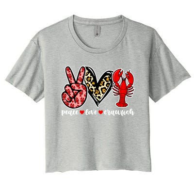 Bleached Peace Love Crawfish Leopard Crawfish Season Gift Women's Crop Top Tee