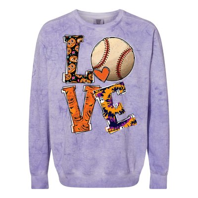 Baseball Player Love Halloween Baseball Pumpkin Tie Dye Colorblast Crewneck Sweatshirt