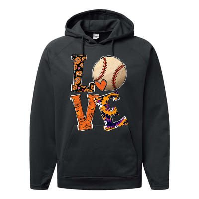 Baseball Player Love Halloween Baseball Pumpkin Tie Dye Performance Fleece Hoodie