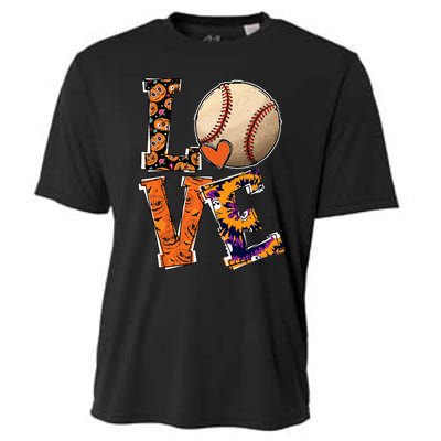 Baseball Player Love Halloween Baseball Pumpkin Tie Dye Cooling Performance Crew T-Shirt