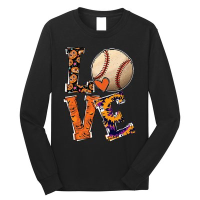 Baseball Player Love Halloween Baseball Pumpkin Tie Dye Long Sleeve Shirt