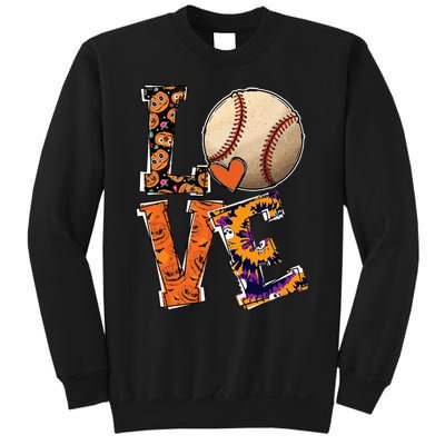 Baseball Player Love Halloween Baseball Pumpkin Tie Dye Sweatshirt