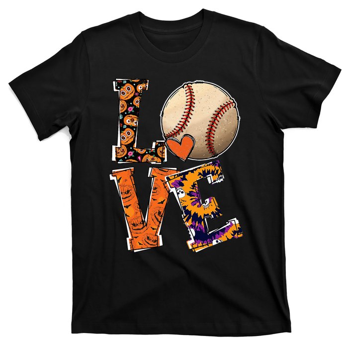 Baseball Player Love Halloween Baseball Pumpkin Tie Dye T-Shirt