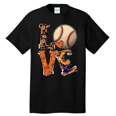 Baseball Player Love Halloween Baseball Pumpkin Tie Dye Tall T-Shirt